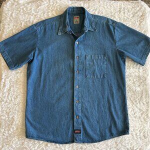 Men's DICKIES Chambray Denim Short Sleeve Button Down Work Shirt Workwear - L